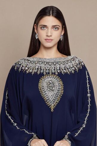 ANIIQ Women Dubai Kaftan Farasha Caftan فستان طويل ماكسي بأكمام طويلة جورجيت عرقي، زفاف، سهرة، حفلة مع وشاح مجاني in Kuwait