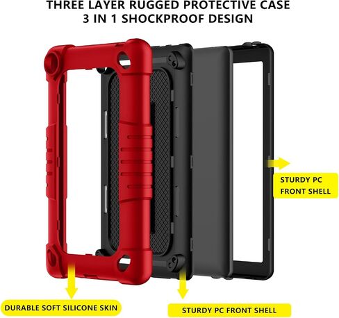 for Walmart Onn 7 Gen 3 2022 Model Tablet Case Shockproof Kids Friendly Rugged Hybrid Sturdy Armmor Case Built-in Kickstand for for Walmart Onn 7 7 inch Gen 3 Model 100071481 (Red+Black) in Saudi Arabia