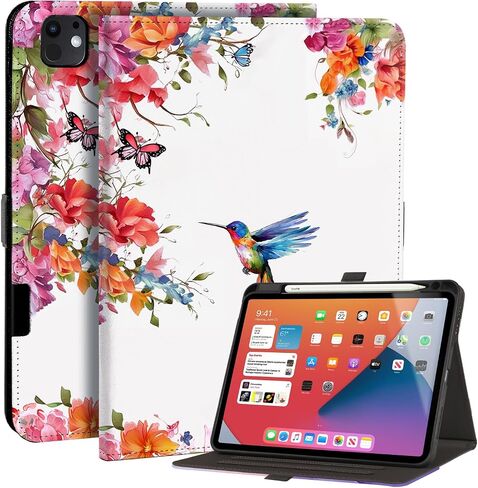Case for iPad Pro 11 Inch 2024 M4 with Pencil Holder, Apple iPad Pro 5th Generation 11-inch, Auto Wake/Sleep, Magnetic Clasp, Protective Folio Cover with Multi-Angle Stand, Blue Butterfly in Kuwait