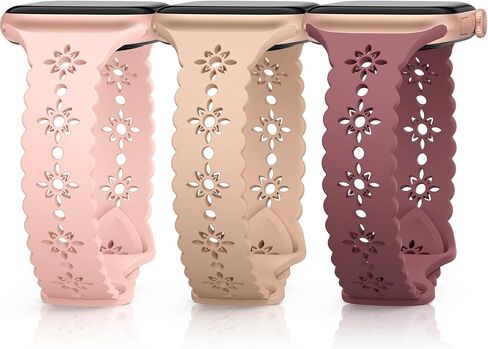 3 Pack Thin Silicone Bands Compatible for Apple Watch Band 38mm 40mm 41mm 42mm 44mm 45mm 46mm 49mm Women,Slim Sport Lace Hollow-out Wristband,Breathable Strap for iWatch Series 10 9 8 7 6 5 4 3 2 1 SE in Saudi Arabia