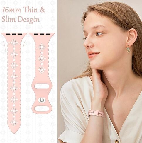 3 Pack Thin Silicone Bands Compatible for Apple Watch Band 38mm 40mm 41mm 42mm 44mm 45mm 46mm 49mm Women,Slim Sport Lace Hollow-out Wristband,Breathable Strap for iWatch Series 10 9 8 7 6 5 4 3 2 1 SE in Saudi Arabia