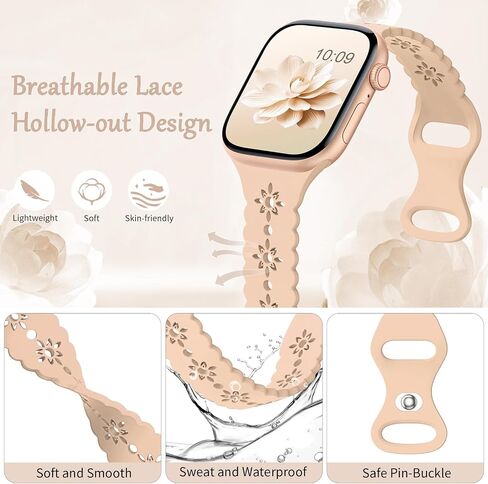 3 Pack Thin Silicone Bands Compatible for Apple Watch Band 38mm 40mm 41mm 42mm 44mm 45mm 46mm 49mm Women,Slim Sport Lace Hollow-out Wristband,Breathable Strap for iWatch Series 10 9 8 7 6 5 4 3 2 1 SE in Saudi Arabia
