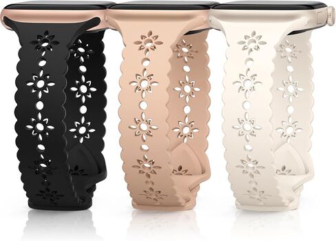 3 Pack Thin Silicone Bands Compatible for Apple Watch Band 38mm 40mm 41mm 42mm 44mm 45mm 46mm 49mm Women,Slim Sport Lace Hollow-out Wristband,Breathable Strap for iWatch Series 10 9 8 7 6 5 4 3 2 1 SE in Saudi Arabia