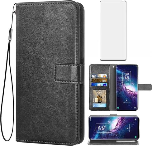 Asuwish متوافق مع TCL 20 Pro 5G حافظة محفظة من الزجاج المقسى وغطاء جلدي قابل للطي وحامل بطاقات وحامل ملحقات الهاتف وحافظات الهاتف لـ TCL20Pro G5 TLC 20Pro5G النساء والرجال باللون الأسود in Saudi Arabia
