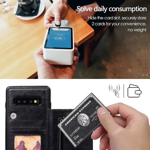 Asuwish Compatible with Samsung Galaxy S10 Wallet Case Tempered Glass Screen Protector Card Holder Cover Stand Flip Leather Cell Phone Cases for Glaxay S 10 Edge Gaxaly 10S GS10 X10 Women Men Black in Saudi Arabia