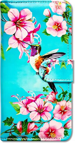 Case for iPhone 16 with RFID Blocking,Hummingbird Flowers Blue Leather Flip Phone Case Wallet Cover with Card Slot Holder Kickstand for Apple iPhone 16 in Saudi Arabia