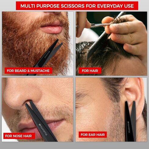 Suvorna 5" Mustache And Beard Scissors for Men, Salons, Barber, Hairdresser & Professional. Hair Cutting Scissors made with Stainless steel for Trimming & Grooming Scissors for Facial, Nose, Ear Hair. in Saudi Arabia