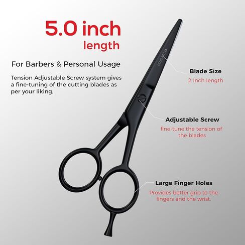 Suvorna 5" Mustache And Beard Scissors for Men, Salons, Barber, Hairdresser & Professional. Hair Cutting Scissors made with Stainless steel for Trimming & Grooming Scissors for Facial, Nose, Ear Hair. in Saudi Arabia