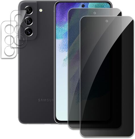 [2+2] واقي شاشة الخصوصية لهاتف Samsung galaxy S21FE، 2 * فيلم زجاجي مقوى مضاد للتجسس + 2 * واقي عدسة الكاميرا، صلابة 9H، ترقية حماية الحافة، سهل التركيب، خالي من الفقاعات in Kuwait