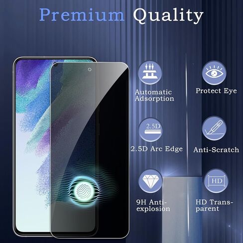 [2+2] واقي شاشة الخصوصية لهاتف Samsung galaxy S21FE، 2 * فيلم زجاجي مقوى مضاد للتجسس + 2 * واقي عدسة الكاميرا، صلابة 9H، ترقية حماية الحافة، سهل التركيب، خالي من الفقاعات in Kuwait