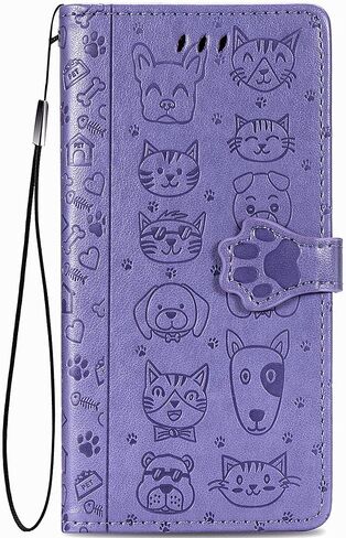 MEUPZZK for Samsung Galaxy A15 5G Wallet Case, Embossed Cat and Dog Premium PU Leather [Kickstand] [Card Slots] [Wrist Strap] [6.5 inch] Phone Cover for Samsung A15 5G (C-Purple) in Saudi Arabia