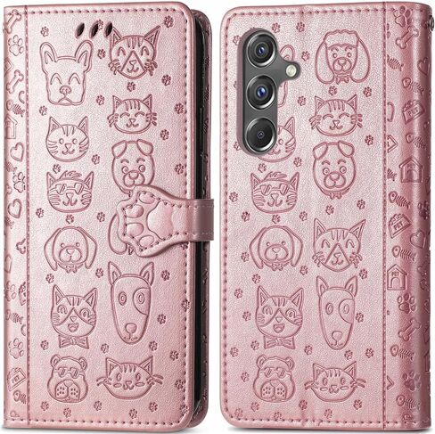 MEUPZZK for Samsung Galaxy A15 5G Wallet Case, Embossed Cat and Dog Premium PU Leather [Kickstand] [Card Slots] [Wrist Strap] [6.5 inch] Phone Cover for Samsung A15 5G (C-Purple) in Saudi Arabia