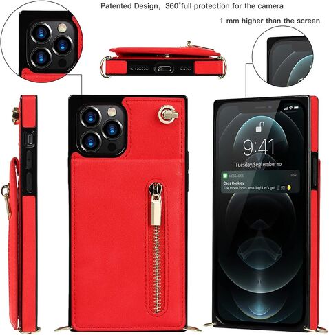 Jaorty Crossbody Phone Case for iPhone 12 Pro Max Case with Card Holder for Women,iPhone 12 Pro Max Case Wallet with Strap Lanyard for Men,PU Leather Magnetic Clasp with Kickstand 6.7", Red in Kuwait