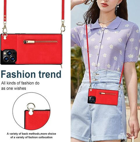 Jaorty Crossbody Phone Case for iPhone 12 Pro Max Case with Card Holder for Women,iPhone 12 Pro Max Case Wallet with Strap Lanyard for Men,PU Leather Magnetic Clasp with Kickstand 6.7", Red in Kuwait