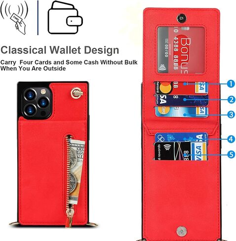Jaorty Crossbody Phone Case for iPhone 12 Pro Max Case with Card Holder for Women,iPhone 12 Pro Max Case Wallet with Strap Lanyard for Men,PU Leather Magnetic Clasp with Kickstand 6.7", Red in Kuwait