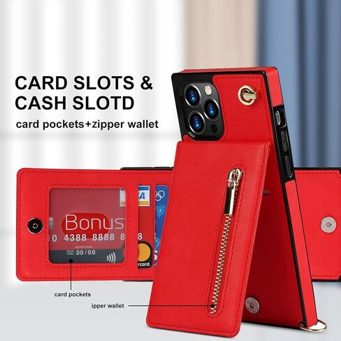 Jaorty Crossbody Phone Case for iPhone 12 Pro Max Case with Card Holder for Women,iPhone 12 Pro Max Case Wallet with Strap Lanyard for Men,PU Leather Magnetic Clasp with Kickstand 6.7", Red in Kuwait