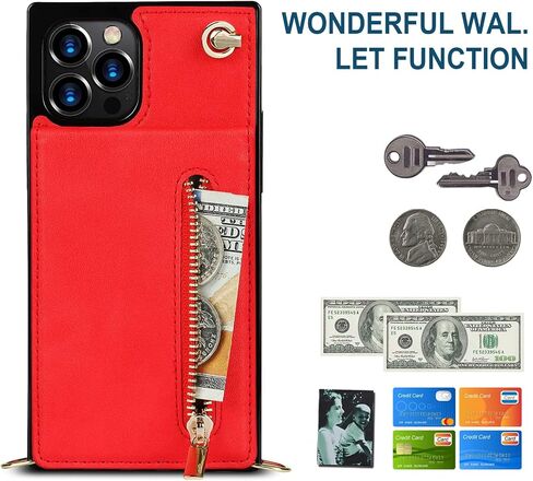 Jaorty Crossbody Phone Case for iPhone 12 Pro Max Case with Card Holder for Women,iPhone 12 Pro Max Case Wallet with Strap Lanyard for Men,PU Leather Magnetic Clasp with Kickstand 6.7", Red in Kuwait