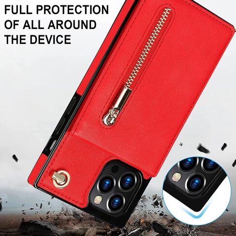 Jaorty Crossbody Phone Case for iPhone 12 Pro Max Case with Card Holder for Women,iPhone 12 Pro Max Case Wallet with Strap Lanyard for Men,PU Leather Magnetic Clasp with Kickstand 6.7", Red in Kuwait