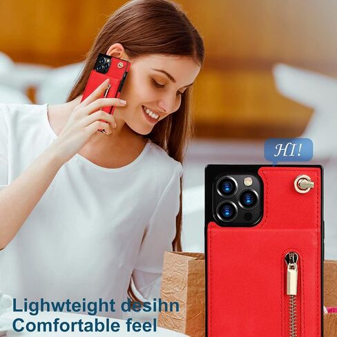 Jaorty Crossbody Phone Case for iPhone 12 Pro Max Case with Card Holder for Women,iPhone 12 Pro Max Case Wallet with Strap Lanyard for Men,PU Leather Magnetic Clasp with Kickstand 6.7", Red in Kuwait