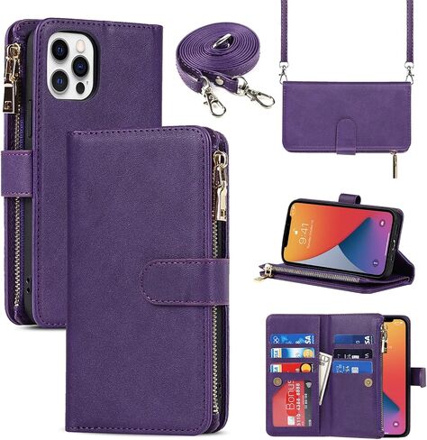 Jaorty Crossbody Phone Case for iPhone 12 Pro Max Case with Card Holder for Women,iPhone 12 Pro Max Case Wallet with Strap Lanyard for Men,PU Leather Magnetic Clasp with Kickstand 6.7", Red in Kuwait