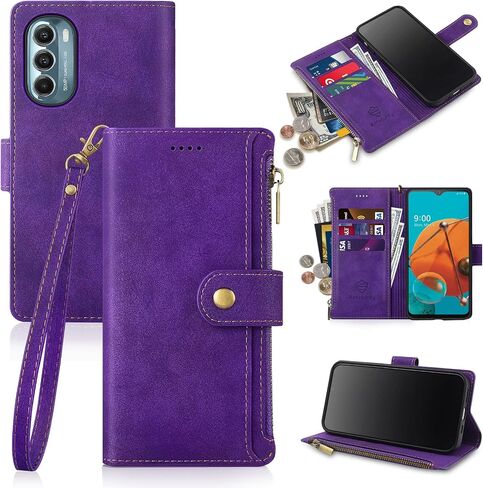 حافظة محفظة Antsturdy لهاتف Motorola Moto G Stylus 5G 2022 حامل بطاقة الائتمان للنساء والرجال، غطاء من جلد البولي يوريثان مع حزام معصم بسحاب وفتحات بطاقة RFID، حافظة هاتف لهاتف Moto G Stylus 5G 2022، أحمر خمري in Kuwait