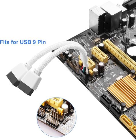 SinLoon 2 Pack Motherboard USB 2.0 9Pin Header Splitter 9 Pin USB 2.0 Female to Dual 9 Pin Male Extension Header Cable Nylon Braided for PC Computer Internal Motherboard (White) in Saudi Arabia