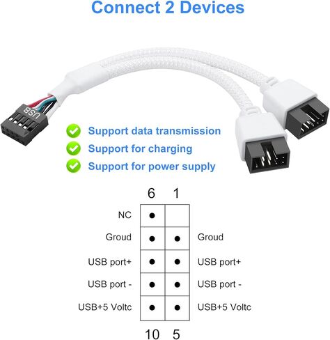 SinLoon 2 Pack Motherboard USB 2.0 9Pin Header Splitter 9 Pin USB 2.0 Female to Dual 9 Pin Male Extension Header Cable Nylon Braided for PC Computer Internal Motherboard (White) in Saudi Arabia