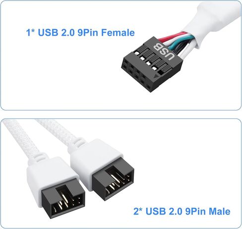 SinLoon 2 Pack Motherboard USB 2.0 9Pin Header Splitter 9 Pin USB 2.0 Female to Dual 9 Pin Male Extension Header Cable Nylon Braided for PC Computer Internal Motherboard (White) in Saudi Arabia