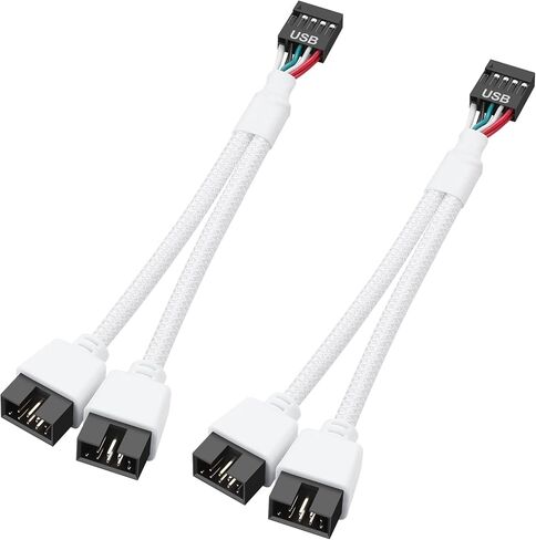 SinLoon 2 Pack Motherboard USB 2.0 9Pin Header Splitter 9 Pin USB 2.0 Female to Dual 9 Pin Male Extension Header Cable Nylon Braided for PC Computer Internal Motherboard (White) in Saudi Arabia