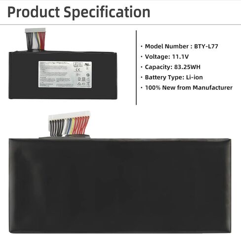 بطارية الكمبيوتر المحمول BTY-L77 مناسبة لـ MSI GT72 2QD 2QE 2PE 6QE GT72S 6QF 6QD GT72VR 6RD GT80 2QE 2QD 2QC GT80S 6QE Dominator WT72 6QK 2OL MS-1781 MS-1783 2PE-022CN 2QD-1019XCN 11.1 فولت 83.25 وات في الساعة in Saudi Arabia