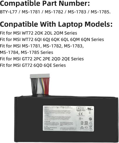 بطارية الكمبيوتر المحمول BTY-L77 مناسبة لـ MSI GT72 2QD 2QE 2PE 6QE GT72S 6QF 6QD GT72VR 6RD GT80 2QE 2QD 2QC GT80S 6QE Dominator WT72 6QK 2OL MS-1781 MS-1783 2PE-022CN 2QD-1019XCN 11.1 فولت 83.25 وات في الساعة in Saudi Arabia