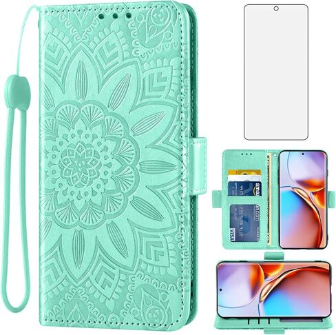 حافظة هاتف Asuwish لهاتف Motorola Edge+ Plus 2023/Edge 40 Pro 5G/Moto X40 مع واقي شاشة من الزجاج المقسى ومحفظة جلدية على شكل زهرة وغطاء قلاب وحامل بطاقة الائتمان وإكسسوارات الخلايا X + نسائي أخضر in Saudi Arabia