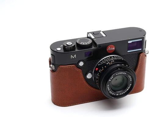 Lecia M Camera Case, BolinUS Handmade Genuine Real Leather Half Camera Case Bag Cover for Leica M, M-P, Typ240, Typ246, M262, M-M, M240P Camera Bottom Opening Version + Hand Strap -Black in Kuwait