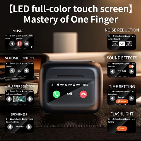 سماعات أذن TWS تعمل باللمس مع شاشة تعمل باللمس وإلغاء الضوضاء النشطة TWS سماعات أذن بلوتوث لاسلكية تعمل باللمس ANC لهاتف iPhone Android وسماعات أذن زرقاء اللون وإلغاء الضوضاء in Kuwait