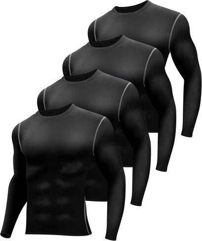 Hicarer 4 Pack Men's Thermal Compression Shirts Long Sleeve Fleece Lined Dry Fit Tops Athletic Base Layer for Winter Skiing in Saudi Arabia