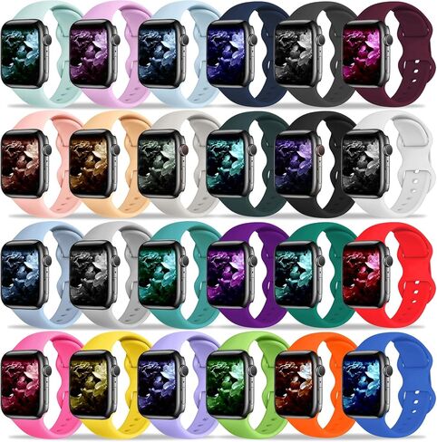 24 Pack Bands Compatible with Apple Watch Band 49mm 46mm 45mm 44mm 42mm 41mm 40mm 38mm for Women Men, Sport Silicone Breathable Strap for iWatch Series Ultra 10 9 8 SE 7 6 5 4 3 2 1 in Kuwait