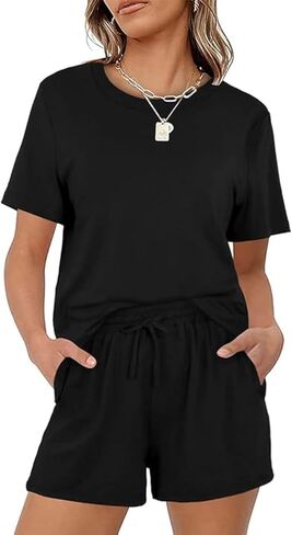 طقم بيجامة نسائي نقي ملابس نوم ناعمة صيفية بدون أكمام ومجموعة شورتات قابلة للتنفس مع جيوب in Kuwait