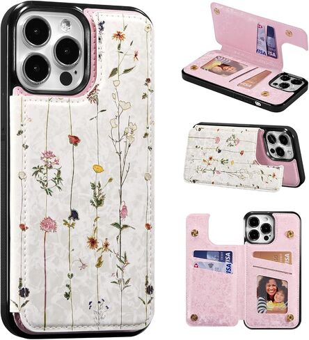 UEEBAI Wallet Case for iPhone 13 Pro Max 6.7 inch with Card Holders, PU Leather Cover Kickstand RFID Blocking Double Magnetic Clasp Rilievo Flower Shockproof Flip Case for Women Girls - Tree Vine in Saudi Arabia