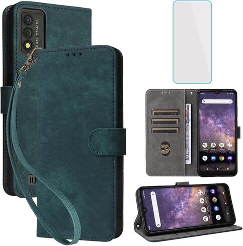 Compatible with Wiko Voix Wallet Case with Screen Protector [RFID Blocking] Leather Flip Case Credit Card Holder Kickstand [Wrist Strap] Men Women Folio Cell Phone Cover for Wiko Viox (Green) in Kuwait
