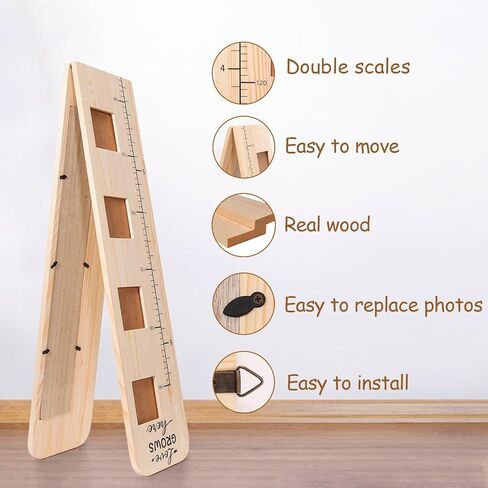 مراة مخطط نمو للاطفال، مخطط ارتفاع من الخشب الصلب للاطفال، قياس ارتفاع قابل للطي للجدار، مرآة لكامل الجسم مضادة للكسر للاطفال الصغار in Kuwait