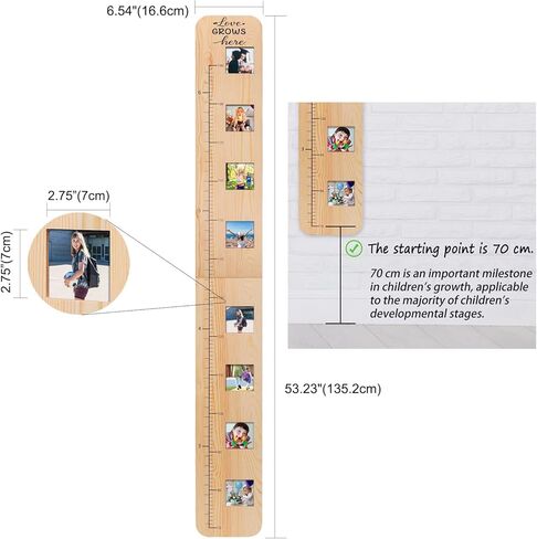 مراة مخطط نمو للاطفال، مخطط ارتفاع من الخشب الصلب للاطفال، قياس ارتفاع قابل للطي للجدار، مرآة لكامل الجسم مضادة للكسر للاطفال الصغار in Kuwait