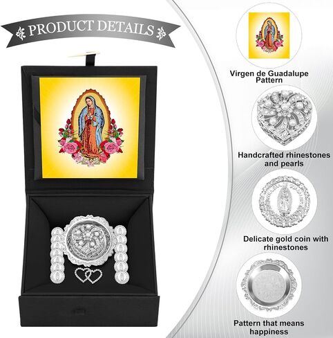مجموعة عملات أراس الزفاف Arras Para Boda Catolica Decoracion صندوق على شكل قلب 13 عملات عذراء غوادالوبي علبة هدايا Virgen De Guadalupe Arras De Boda Cristiana إكسسوارات الزفاف (ذهبي) in Kuwait