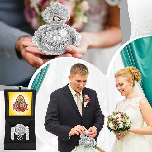 مجموعة عملات أراس الزفاف Arras Para Boda Catolica Decoracion صندوق على شكل قلب 13 عملات عذراء غوادالوبي علبة هدايا Virgen De Guadalupe Arras De Boda Cristiana إكسسوارات الزفاف (ذهبي) in Kuwait