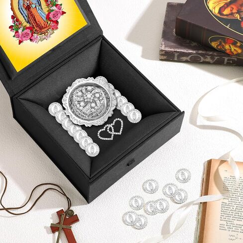 مجموعة عملات أراس الزفاف Arras Para Boda Catolica Decoracion صندوق على شكل قلب 13 عملات عذراء غوادالوبي علبة هدايا Virgen De Guadalupe Arras De Boda Cristiana إكسسوارات الزفاف (ذهبي) in Kuwait