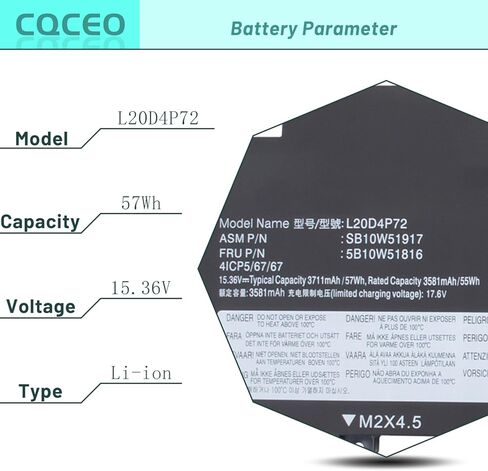 L20L4P72 L20D4P72 L20C4P72 L20M4P72 بطارية كمبيوتر محمول لينوفو ثينك باد T14s Gen 2 Series SB10W51914 SB10W51915 SB10W51916 SB10W51917 5B10W51816 5B10W51815 15.36V /57 وات/3711 مللي أمبير/4 خلايا in Kuwait