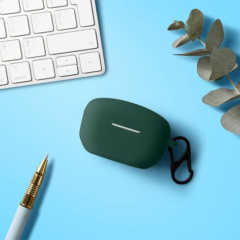 kwmobile Case Compatible with Sony WF-1000XM5 Case - Silicone Cover Holder for Earbuds - Dark Green in Kuwait