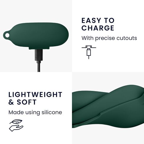 kwmobile Case Compatible with Sony WF-1000XM5 Case - Silicone Cover Holder for Earbuds - Dark Green in Kuwait