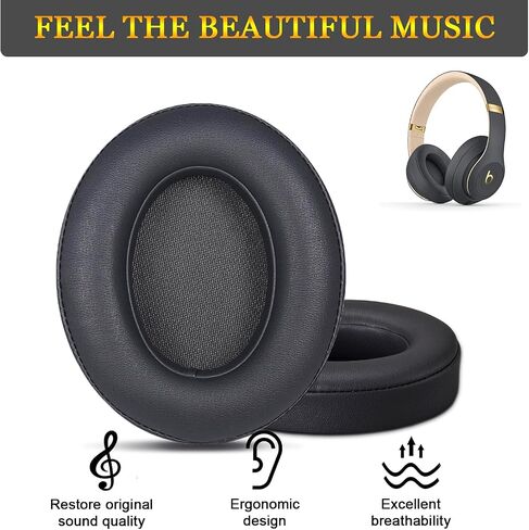 hopopower Replacement Earpads for Beats Studio 2 & Studio 3 Wired & Wireless Headphones, Ear Pads Cushions with Softer Protein Leather, Noise Isolation Memory Foam (Black) in Kuwait