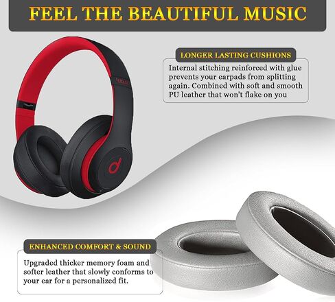 hopopower Replacement Earpads for Beats Studio 2 & Studio 3 Wired & Wireless Headphones, Ear Pads Cushions with Softer Protein Leather, Noise Isolation Memory Foam (Black) in Kuwait