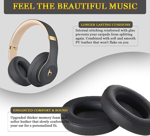 hopopower Replacement Earpads for Beats Studio 2 & Studio 3 Wired & Wireless Headphones, Ear Pads Cushions with Softer Protein Leather, Noise Isolation Memory Foam (Black) in Kuwait